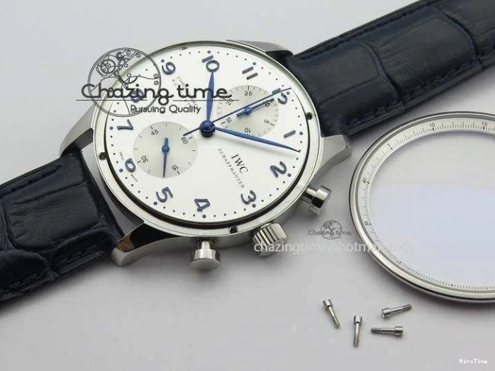 MIROTIME 0715 UrbanStyle Portuguese IW371446 ZF 1:1 Best Edition SS White Dial Blue Markers On Blue Leather Strap  A79350 V 7270